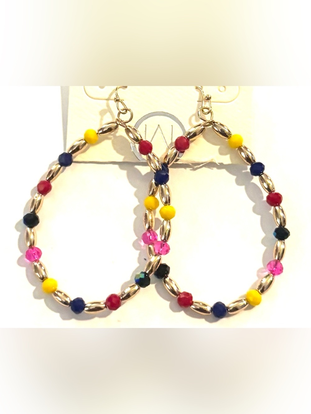 Fashion Jewelry Multicolor Beaded Hoop Earrings - Yellow, Pink, Blue, Red, Black